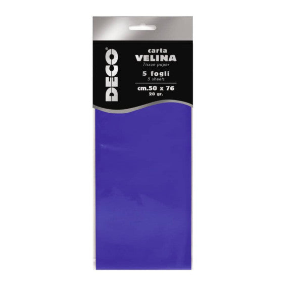 Carta velina CWR in busta da 5 fogli - 50x76 cm - 20 g/mq blu 12283/14