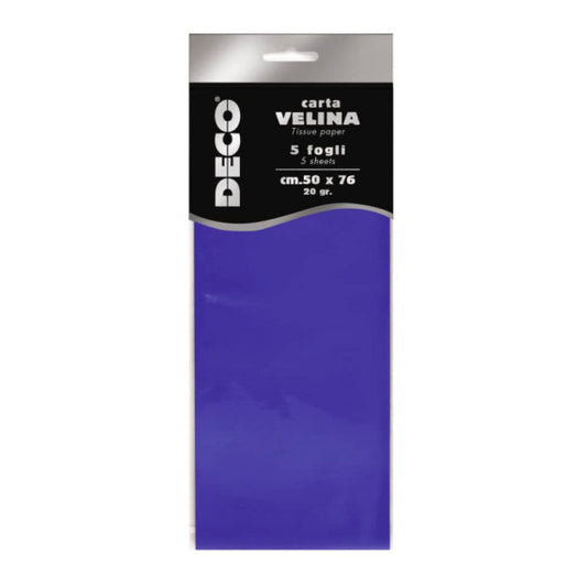 Carta velina CWR in busta da 5 fogli - 50x76 cm - 20 g/mq blu 12283/14