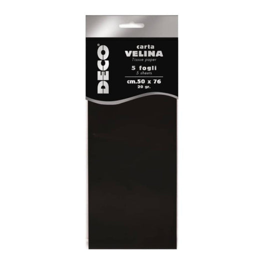 Carta velina CWR in busta da 5 fogli - 50x76 cm - 20 g/mq nero 12283/20