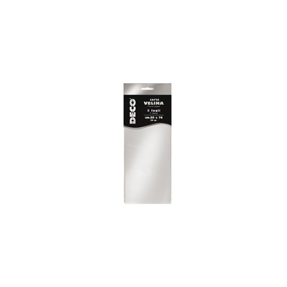 Carta velina metallizzata - 20 gr - 50x76 cm - argento - DECO - busta 5 fogli