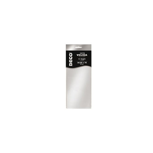 Carta velina metallizzata - 20 gr - 50x76 cm - argento - DECO - busta 5 fogli