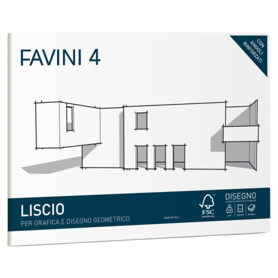 Cartangolo da disegno Favini 4 f.to 24x33 cm 20 fogli da 220 g/m2 liscio neutro - A166504