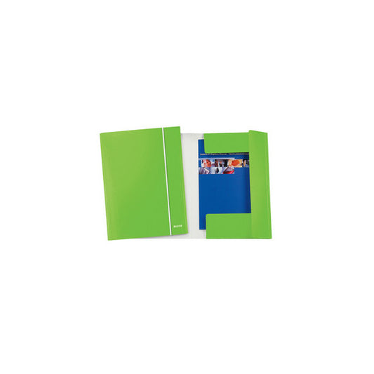 Cartella con elastico WOW - cartoncino plastificato - 3 lembi - 25x35 cm - verde lime - Leitz