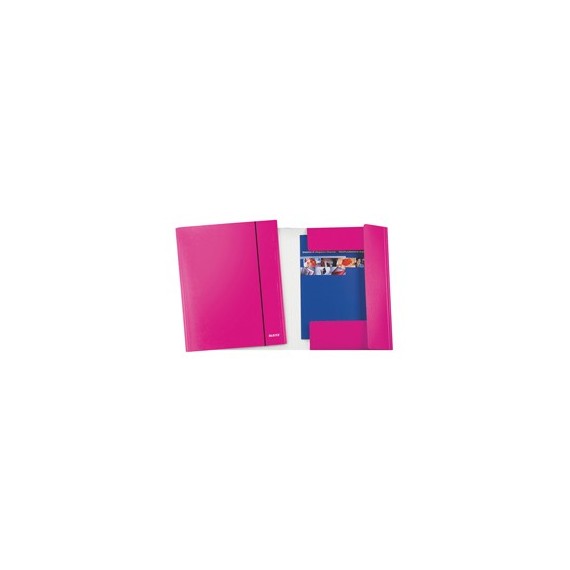Cartella con elastico WOW - cartoncino plastificato - 3 lembi - fucsia metal - Leitz