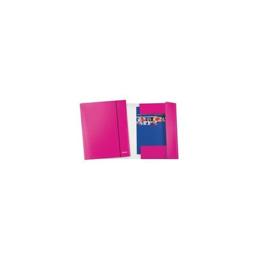 Cartella con elastico WOW - cartoncino plastificato - 3 lembi - fucsia metal - Leitz