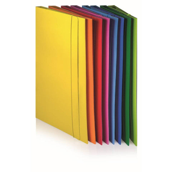 Cartella plastificata a 3 lembi con elastico tondo BREFIOCART in presspan 25x35 cm azzurro - 0208805.AZ