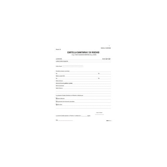 Cartella sanitaria di rischio per lavoratori esposti ad agenti cancerogeni - 31 x 24cm - Edipro