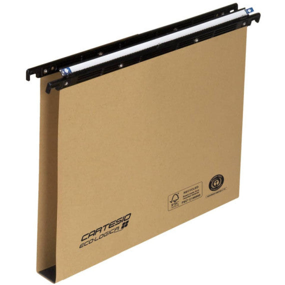 Cartelle sospese orizzontali per cassetti CARTESIO ECO 39 cm fondo U 3 cm avana Conf. 25 pezzi - 100/395 3-A1