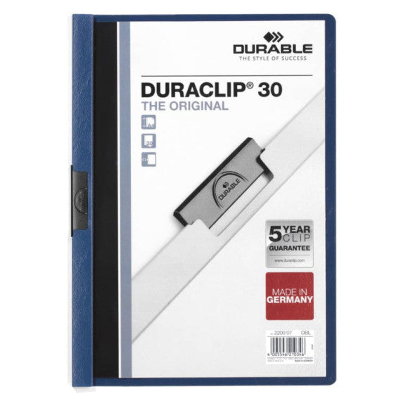 Cartellina con clip Durable DURACLIP® A4 - dorso 3 mm - capacità 30 fogli blu - 220007