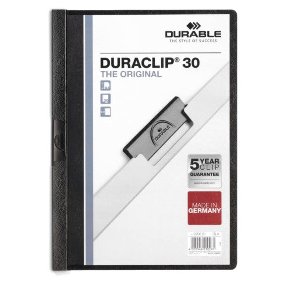 Cartellina con clip Durable DURACLIP® A4 - dorso 3 mm - capacità 30 fogli nero - 220001