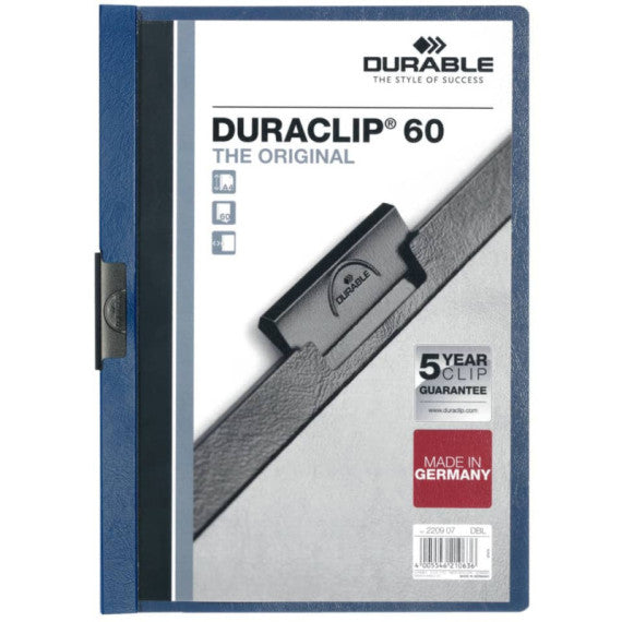 Cartellina con clip Durable DURACLIP® A4 - dorso 6 mm - capacità 60 fogli blu - 220907