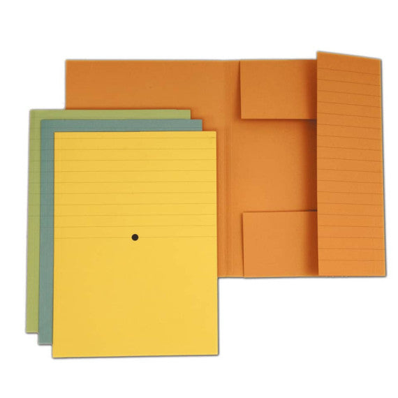 Cartelline a 3 lembi incollati 4Mat A4 in carta woodstock 285 g/m² dorso 2 cm verde  conf. da 20 pezzi - 3440 02