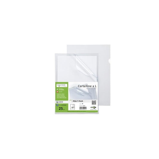 Cartelline a L Poli T Plus - alto spessore - PP -  22 x 30 cm - trasparente - Sei rota - conf.25 pezzi