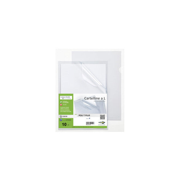 Cartelline a L Poli T Plus - alto spessore - PP -  30 x 42 cm - trasparente - Sei rota - conf.10 pezzi