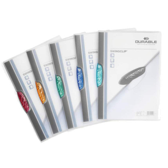 Cartelline con clip Swingclip - PPL - 22x31 cm - clip colorata - trasparente - Durable - conf. 5 pezzi