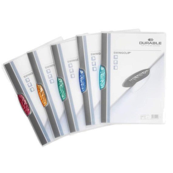 Cartelline con clip Swingclip - PPL - 22x31 cm - clip colorata - trasparente - Durable - conf. 5 pezzi