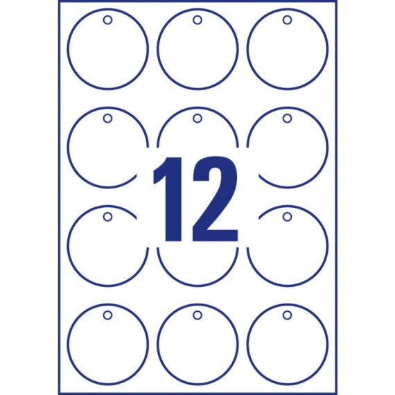 Cartellini micro-perforati Avery in cartoncino tondo da 220 g bordi lisci in conf. da 120 pz Ø60 mm - T2004-10