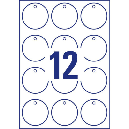 Cartellini micro-perforati Avery in cartoncino tondo da 220 g bordi lisci in conf. da 120 pz Ø60 mm - T2004-10