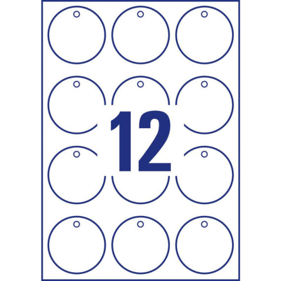 Cartellini micro-perforati Avery ultraresistenti in plastica 190µ tondi bordi lisci in conf. da 120 pz T3004-10
