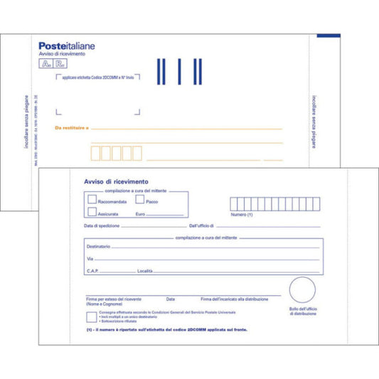 Cartoline postali bianche A.R. O.C.L. - posta prioritaria conf. da 100 pezzi - 0166N