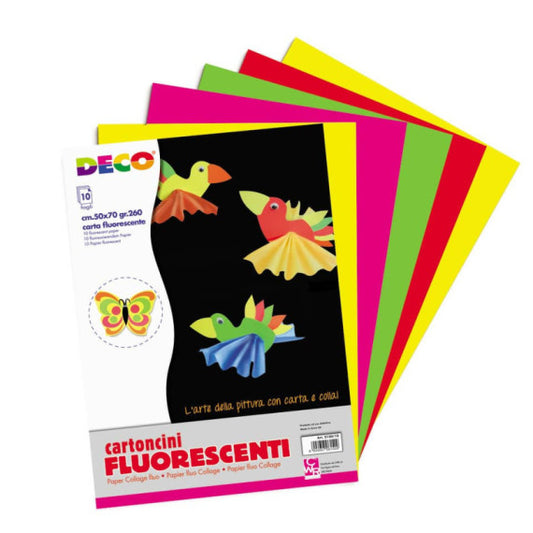 Cartoncini Fluo Deco formato 50x70 cm colori assortiti 260 g - conf. 10 pezzi - 2150/10