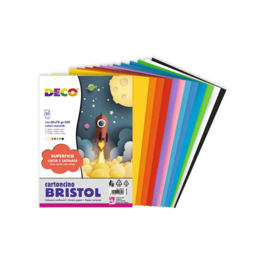 Cartoncino colorato Deco Bristol colori assortiti 200 gr 50x70 cm - 21 fogli - 705/21