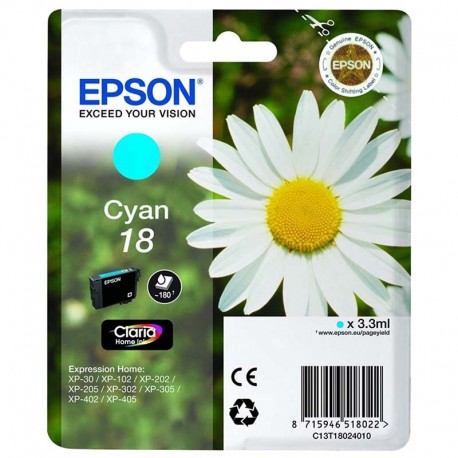 CARTUCCIA ORIGINALE EPSON T1802 CIANO PER EPSON XP30 XP102 XP202 XP205 XP302 XP305 XP402  C13T18024010 18