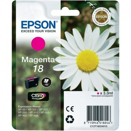 CARTUCCIA ORIGINALE EPSON T1803 MAGENTA PER EPSON XP30 XP102 XP202 XP205 XP302 XP305 XP402  C13T18034010 18
