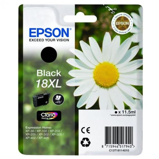 CARTUCCIA ORIGINALE EPSON T1811 XL NERA PER EPSON XP30 XP102 XP202 XP205 XP302 XP305 XP402  C13T18114012 18XL