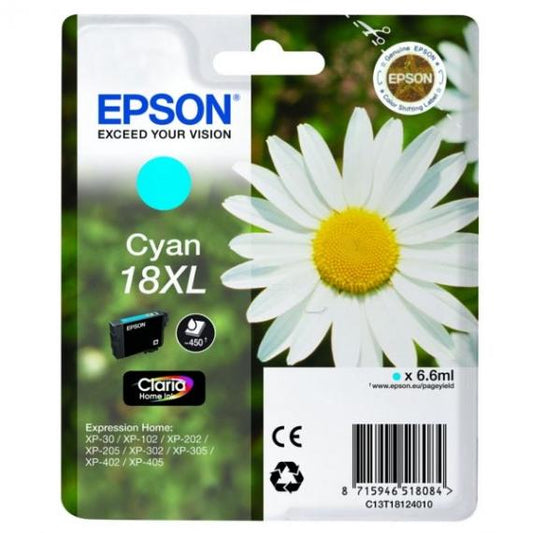 CARTUCCIA ORIGINALE EPSON T1812 XL CIANO PER EPSON XP30 XP102 XP202 XP205 XP302 XP305 XP402  C13T18124012 18XL