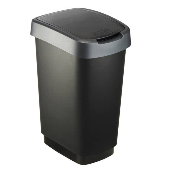 Cestino Rotho 10 L in PPL con coperchio basculante nero/grigio - 24,8x18,1x33 cm - F600009