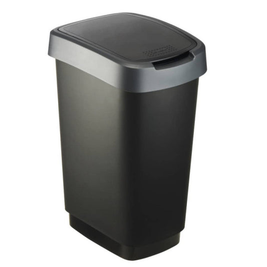 Cestino Rotho 10 L in PPL con coperchio basculante nero/grigio - 24,8x18,1x33 cm - F600009