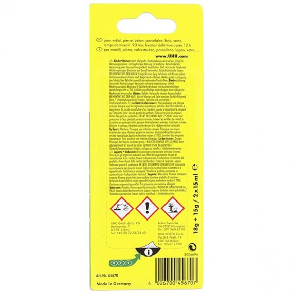 Colla bicomponente Plus 90 min - 30 ml (2x15ml) - trasparente - UHU
