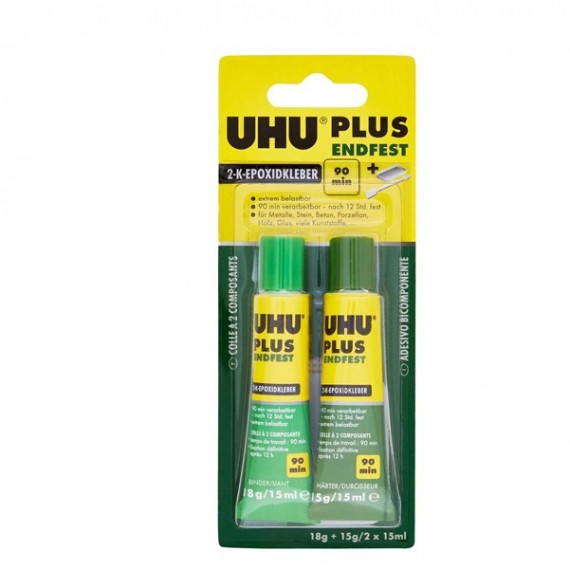 Colla bicomponente Plus 90 min - 30 ml (2x15ml) - trasparente - UHU