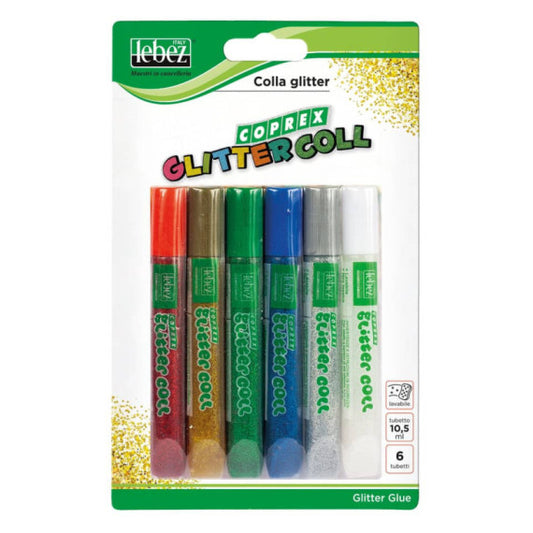 Colla Coprex Glitter Coll 10,5 ml colori assortiti - blister da 6 tubetti - 5131-ASS
