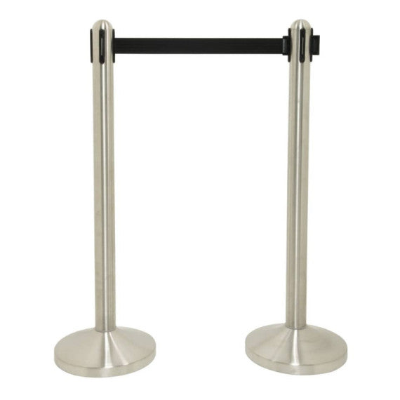 Colonnina segnapercorso Securit® in acciaio - nastro retrattile 2,1 m nero - 101x51x51 cm - RS-RT-RVS-BL-SET