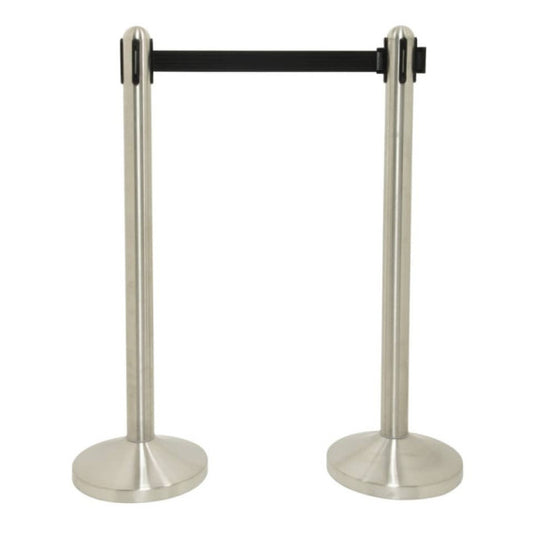 Colonnina segnapercorso Securit® in acciaio - nastro retrattile 2,1 m nero - 101x51x51 cm - RS-RT-RVS-BL-SET