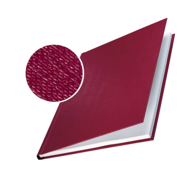 Copertina rigida 36-70 fogli Leitz impressBIND in cartone con dorso da 7 mm A4 bordeaux  conf. da 10 - 73910028