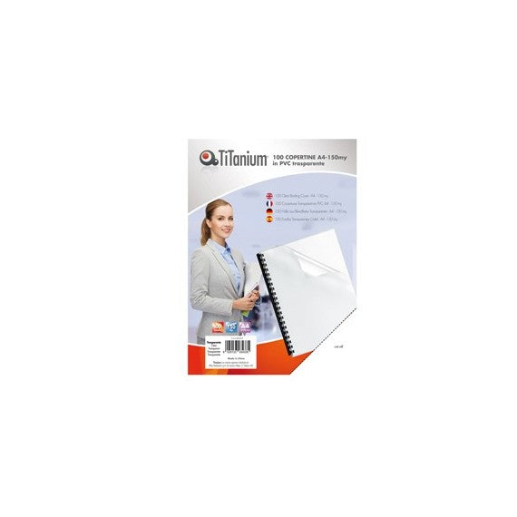 Copertine - A4 - 150 micron - PVC - neutro trasparente - Titanium - scatola 100 pezzi