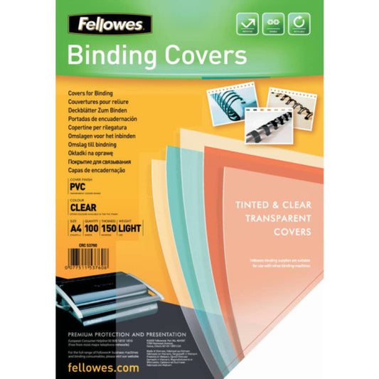 Copertine per rilegatrici FELLOWES Clear PVC A4 150my conf.100 pz - 5376001