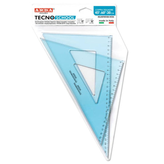 Coppia squadre ARDA Linea Tecnoschool plastica azzurro trasparente Formato 45° e 60° 30 cm  conf. 2 pezzi - 60330SS