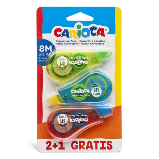 Correttore a nastro monouso Carioca 5 mm x 8 m - blister da 3 pezzi - 42089