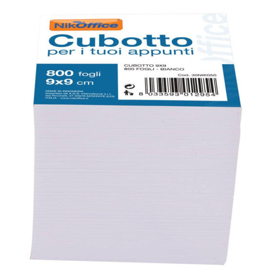 Cubo in carta Nikoffice da 800 fogli formato 9x9 cm colore bianco - 30NIK050