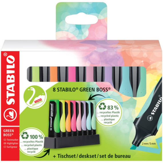 Deskset evidenziatori Stabilo Green Boss Pastel- 2-5 mm - assortiti Conf. 8 pezzi - 6070/08-5