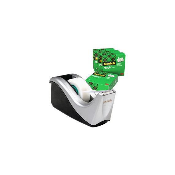 Dispenser C60 per nastri 1,9 cm - 4 rotoli Scotch Magic™ 810 1,9 cm x 33 m inclusi - nero/argento - Scotch