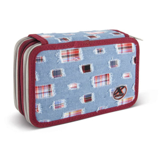 Display 12 astucci Nikoffice a 3 zip - colori jeans e mimetic - 32NIK209