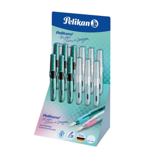 Display da banco Pelikan penna stilografica Pelikano - 12 pezzi - fantasie Dragon e Magic Ocean - 604581