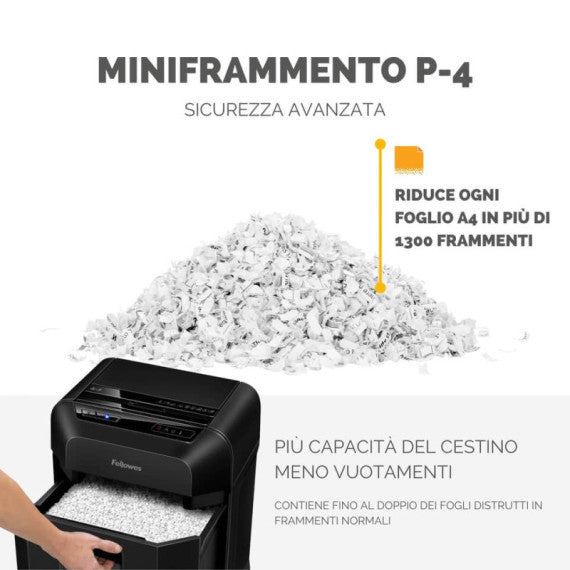 Distruggidocumenti automatico AutoMax 80M - P-4 - 17 L - taglio a microframmenti 4x12 mm Fellowes nero