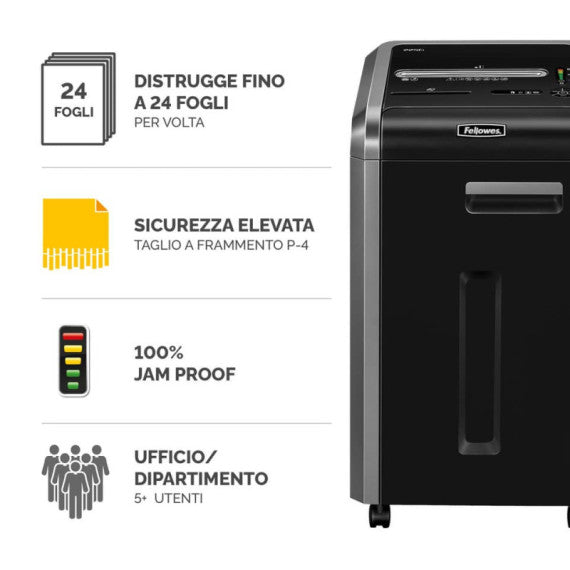 Distruggidocumenti uso frequente FELLOWES Powershred 225Ci P-4 60 L taglio a frammento 4x38 mm - 4622003