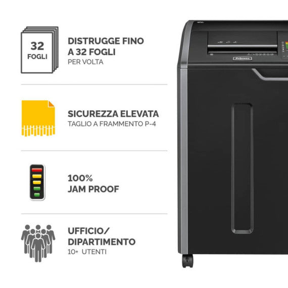 Distruggidocumenti uso frequente FELLOWES Powershred 425Ci P-4 - 114 L taglio a frammenti 4x30 mm - 4698001